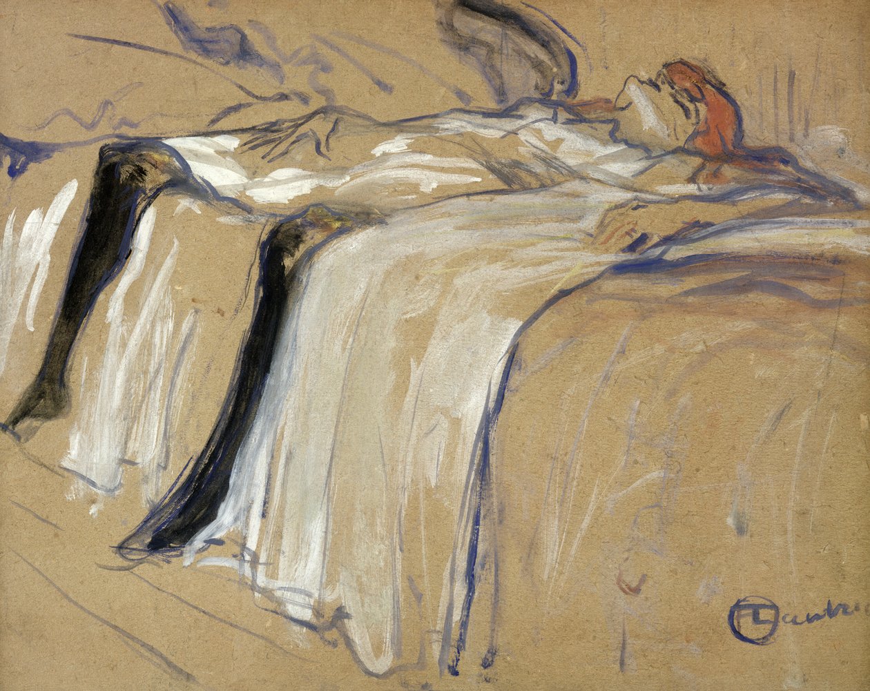 امرأة مستلقية على ظهرها - Lassitude ، دراسة لـ "Elles" ، 1896 (زيت على ورق مقوى) بواسطة هنري دي تولوز لوتريك