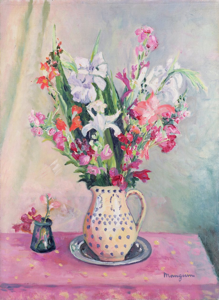 Gladioli في إناء بواسطة هنري تشارلز مانجوين