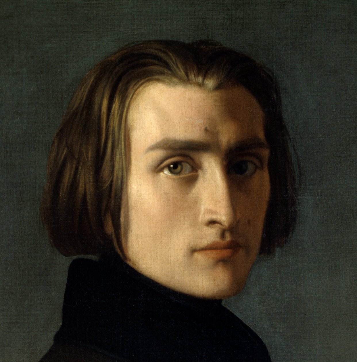 صورة لفرانز ليزت (1811-1886) ، الملحن المجري وعازف البيانو (1839). تفاصيل الوجه. لوحة هنري ليمان (كارل إرنست (إرنست) رودولف هاينريش سالم ديت) (1814-1882). باريس ، متحف كارنافالي. بواسطة هنري ليمان
