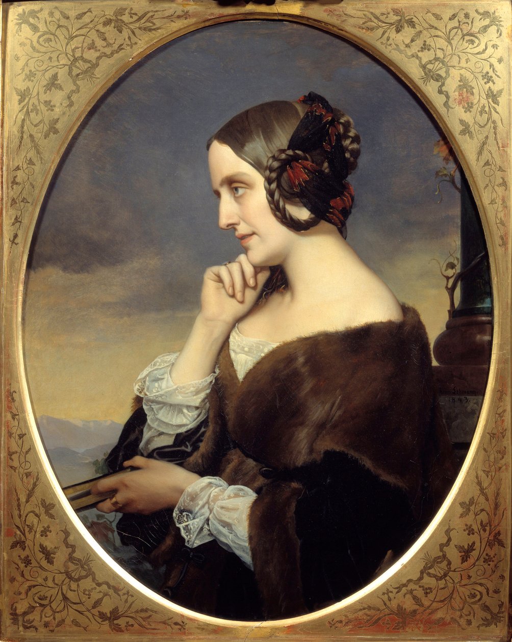 صورة لماري دي فلافيني (1805-1876) كونتيسة دأجولت ، كاتبة تحت اسم دانيال ستيرن ، رفيق ليزت. لوحة هنري ليمان (كارل إرنست (إرنست) رودولف هاينريش سالم ديت) (1814-1882) بواسطة هنري ليمان