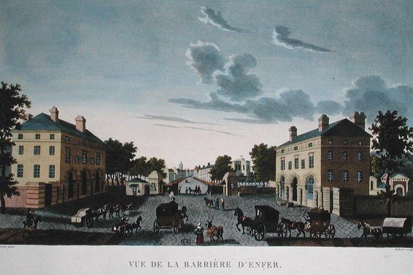 The Barriere d'Enfer ، حوالي 1815-20 (نقش ملون) بواسطة هنري (بعد) Courvoisier Voisin