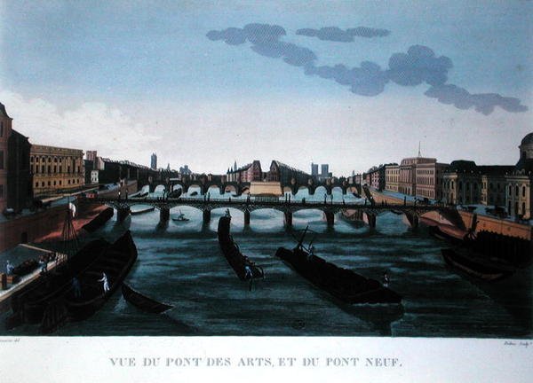 جسر الفنون و Pont Neuf ، حوالي 1815-20 (نقش ملون) بواسطة هنري (بعد) Courvoisier Voisin