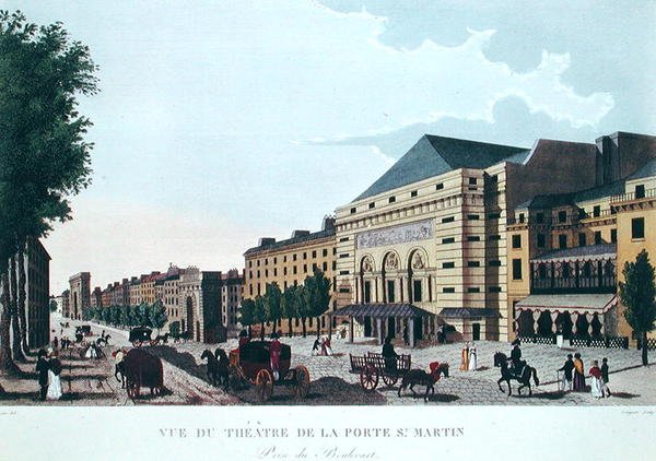 المسرح في Porte Saint-Martin. ج 1815-20 (نقش ملون) بواسطة هنري (بعد) Courvoisier Voisin