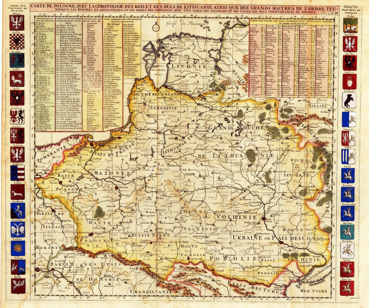 تتضمن خريطة بولندا أجزاءً من ليفونيا ودوقية موسكو الكبرى par Chatelain، Henri Abraham (1684-1743). النقش والألوان المائية بواسطة هنري أبراهام شاتلين