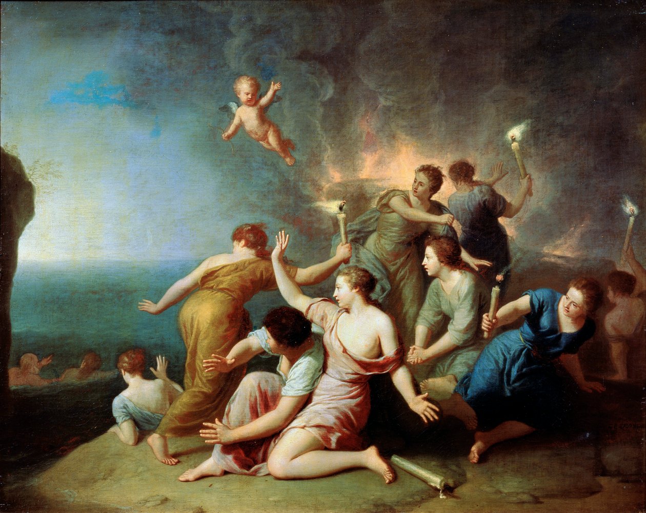 الحوريات تحرق سفينة Telemachus ، ١٧٤٦ بواسطة هنري أنطوان دي فافان