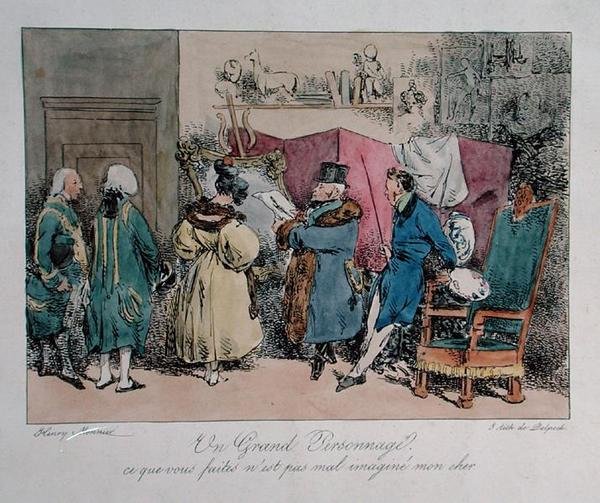 شخص مشهور: "ما تفعله لم يتم تصويره بشكل سيئ عزيزي" ، رسم كاريكاتوري لـ "Vues de Paris ، esquisses Morales et Philphiques" ، نقش بقلم فرانسوا سيرافين ديلبش (1778-1825) (لون ليثو) بواسطة هنري بونافنتورا (بعد) مونير
