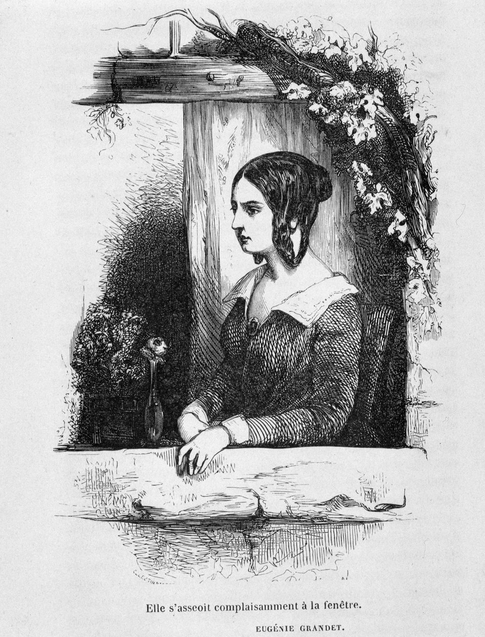 أوجيني غرانديت عند نافذتها - في "" Eugénie Grandet "لـ Balzac ، مرض. هنري مونييه ، النسخة الأصلية لعام 1843 بواسطة هنري بونافنتشر منير