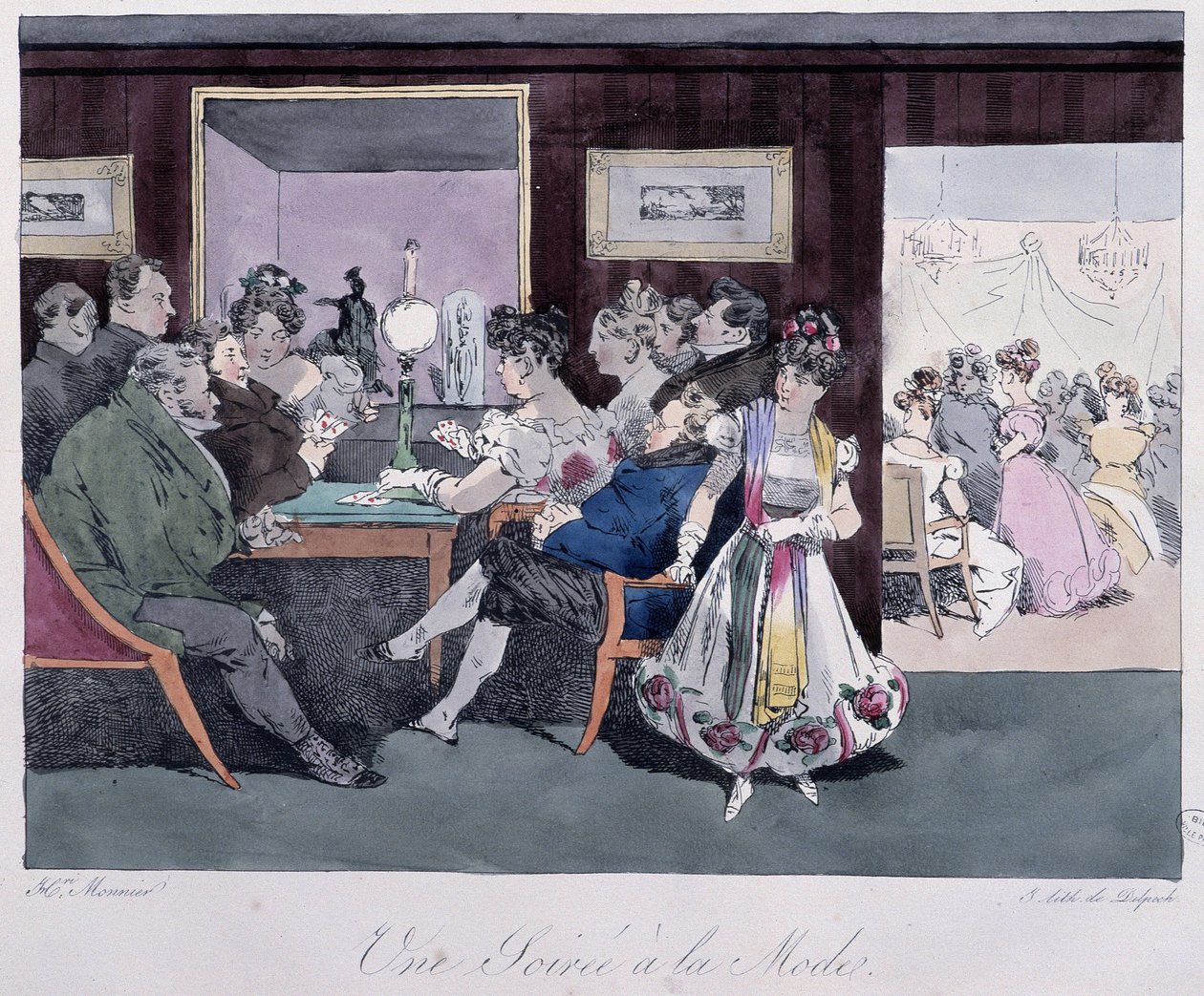 Une soirée à la mode - in “” Esquisses parisiennes” by Henri Monnier, ed. Delpech, Paris بواسطة هنري بونافنتشر منير