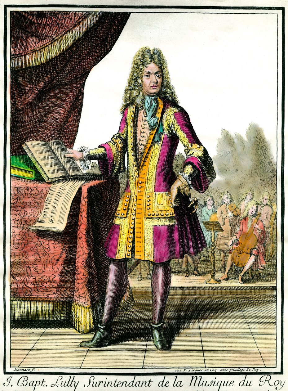 صورة على قدم جان بابتيست لولي (جيوفاني باتيستا لولي) (1632-1687) المشرف على موسيقى نقش الملك هنري بونارت (1642-1711) بواسطة هنري بونارت