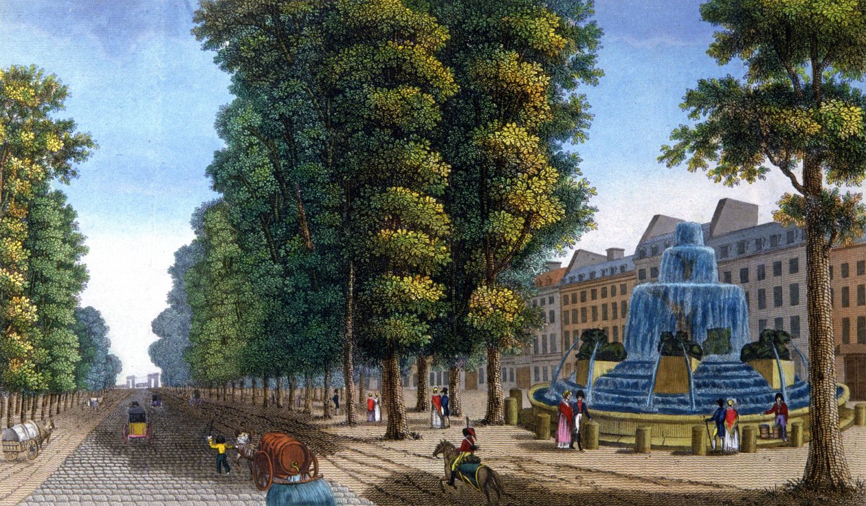 النافورة، شارع سانت مارتن، حوالي 1810-1820 (نقش) بواسطة Henri Courvoisier-Voisin
