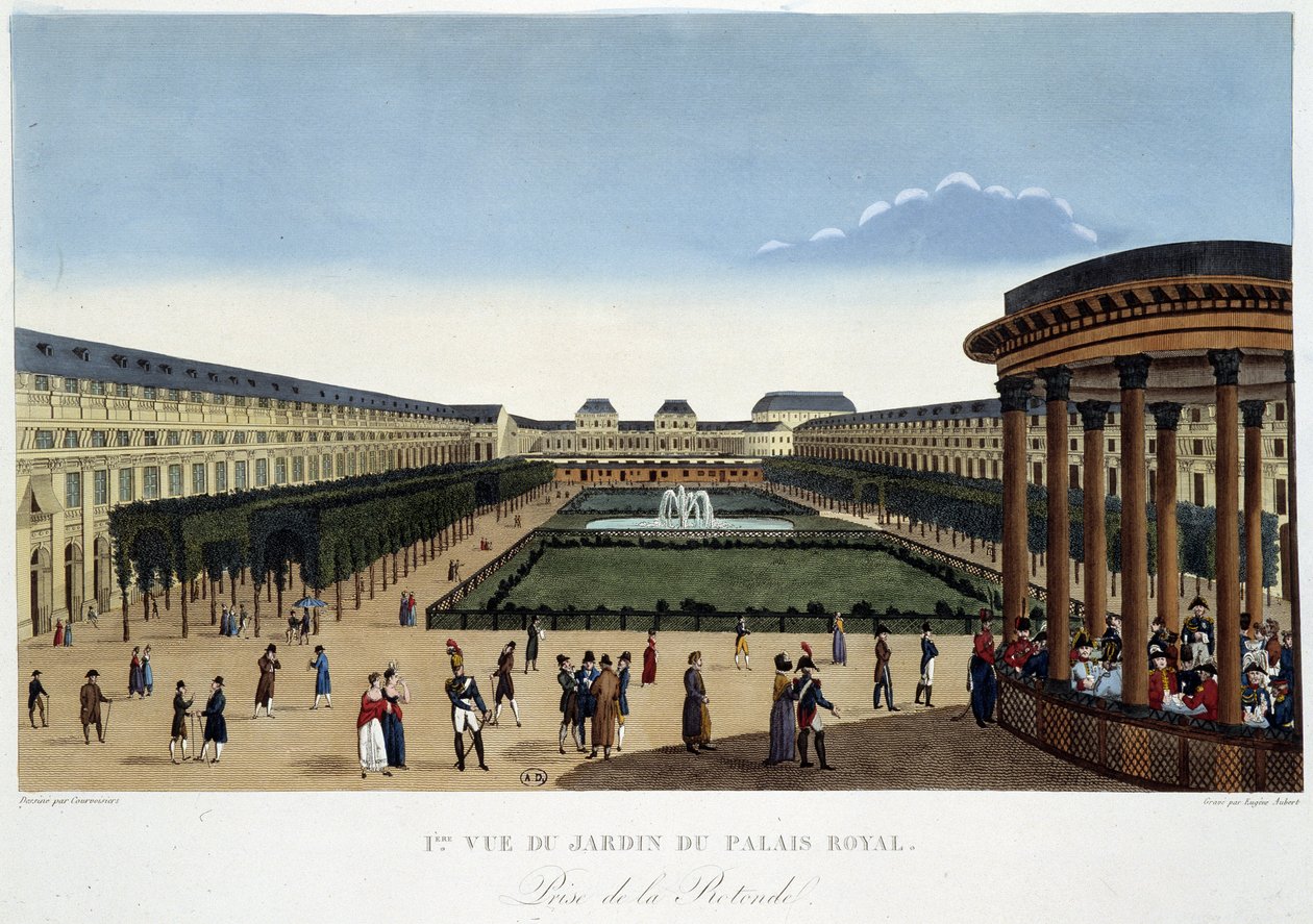 Jardin du Palais-Royal ، حوالي عام 1820 - في "" مناظر لباريس "لكورفوازييه بواسطة Henri Courvoisier-Voisin