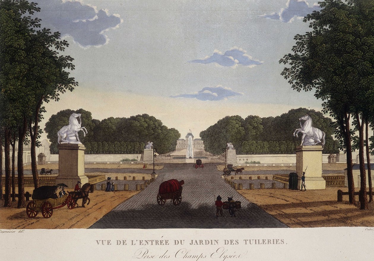 مدخل حديقة التويلري منظر لشارع الشانزليزيه ، حوالي عام 1820 - في "" Vues de Paris "بواسطة Courvoisier بواسطة Henri Courvoisier-Voisin