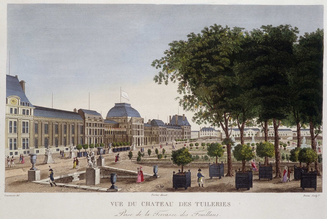 الحديقة و Chateau des Tuileries من شرفة Les Feuillans. نقش كورفوازييه بواسطة Henri Courvoisier-Voisin