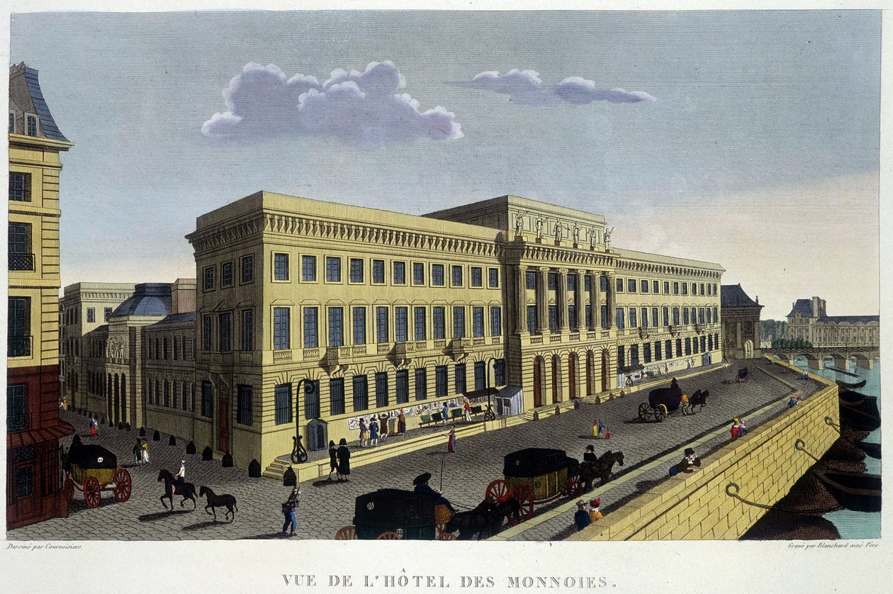 فندق Hôtel des Monnins ، حوالي عام 1820 في "" مناظر لباريس "بواسطة Courvoisier 1827 بواسطة Henri Courvoisier-Voisin