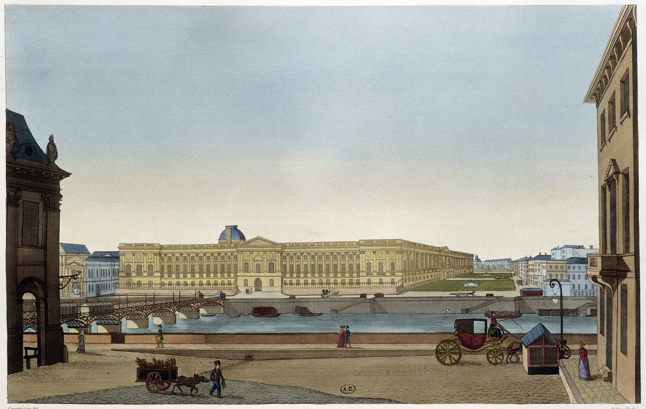منظر لمتحف اللوفر وجسر الفنون في الضفة اليسرى - في "" Vues de Paris "لكورفوازييه بواسطة Henri Courvoisier-Voisin