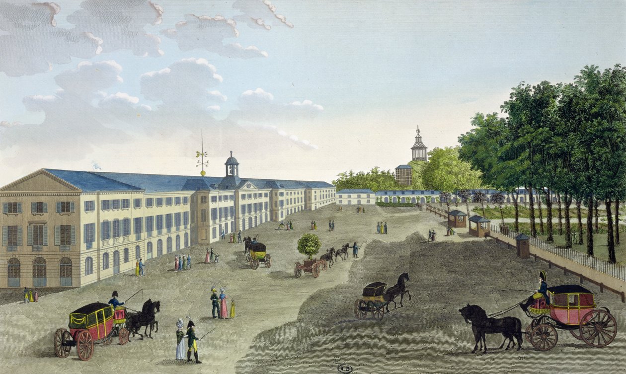 منظر للمعرض الجديد لمتحف التاريخ الطبيعي في Jardin des Plantes في باريس ، محفور بواسطة كلود فورتييه (1775-1835) (نقش الألوان) بواسطة Henri Courvoisier-Voisin