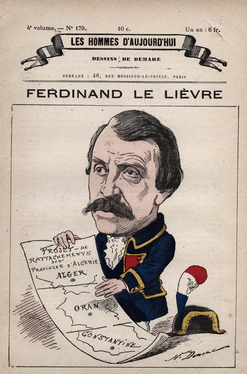 كارتون لفرديناند لو ليفر (ليليفر) (1799-1886) عضو مجلس الشيوخ الإنجليزي في الجزائر من 'Les Hommes d'today' c. 1880 1880 بواسطة هنري ديمير (1846-1888) بواسطة هنري ديماري