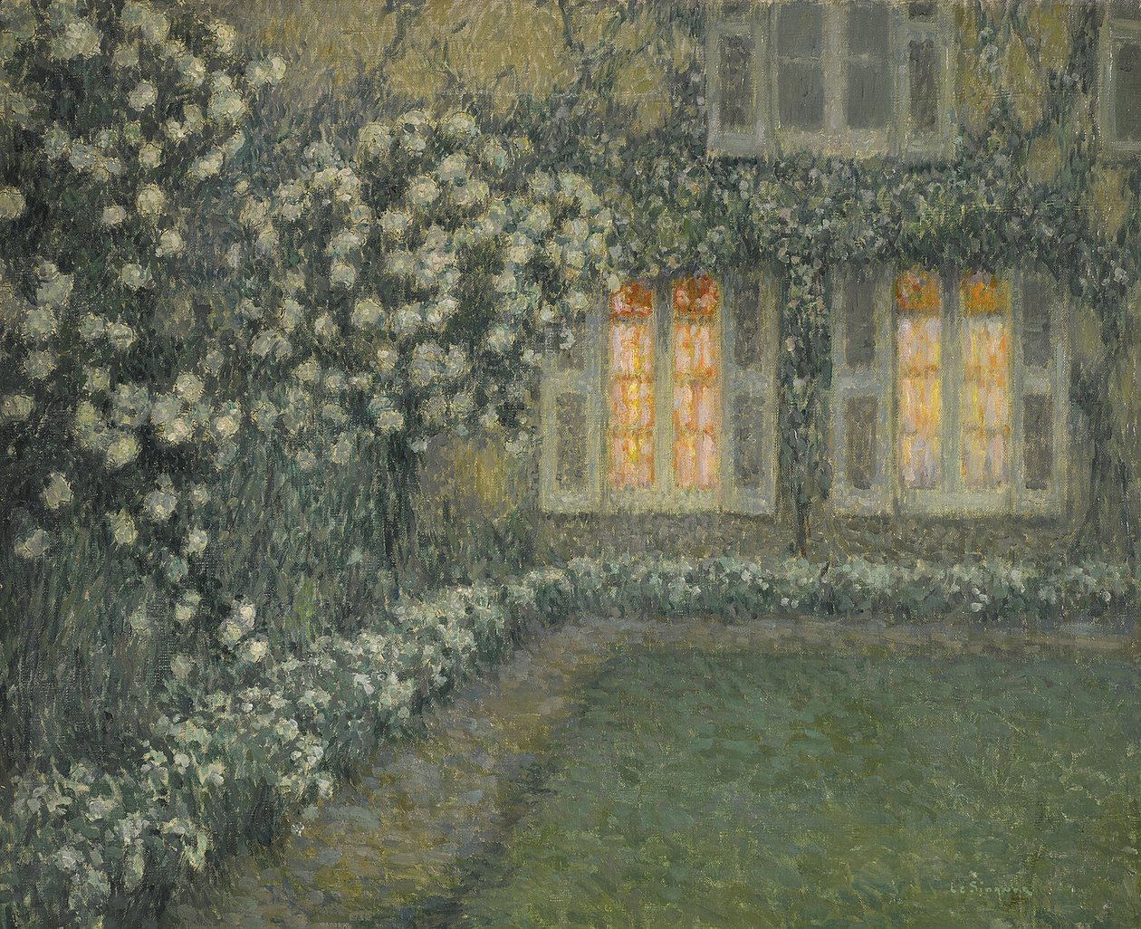ما بعد الانطباعية: Le jardin blanc au crepuscule (الحديقة البيضاء عند الغسق) بواسطة Le Sidaner ، Henri (1862-1939) بواسطة هنري يوجين أوغسطين لو سيدانر