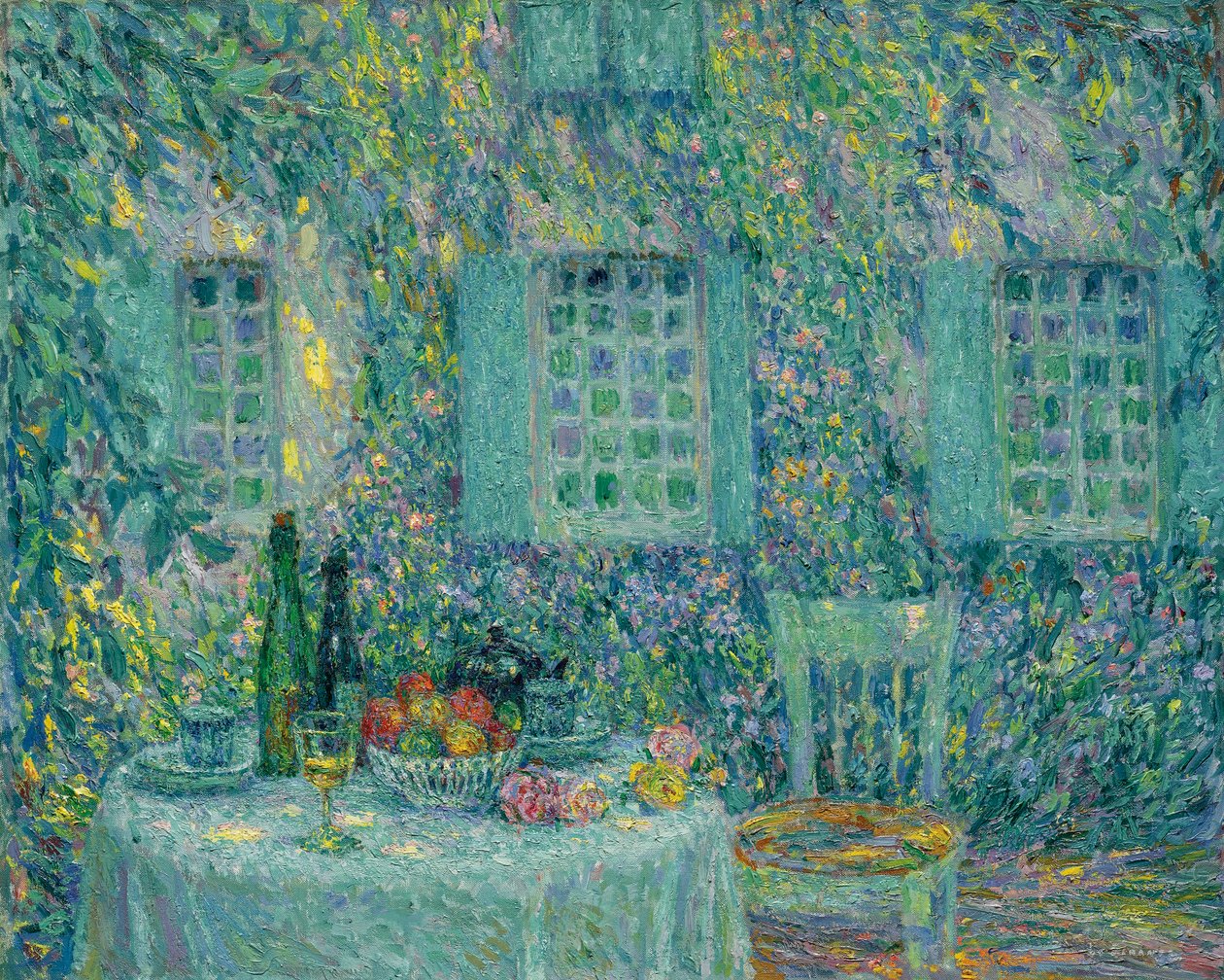 الطاولة. الشمس على الأوراق ، Gerberoy - Peinture de Le Sidaner ، Henri (1862-1939) بواسطة هنري يوجين أوغسطين لو سيدانر