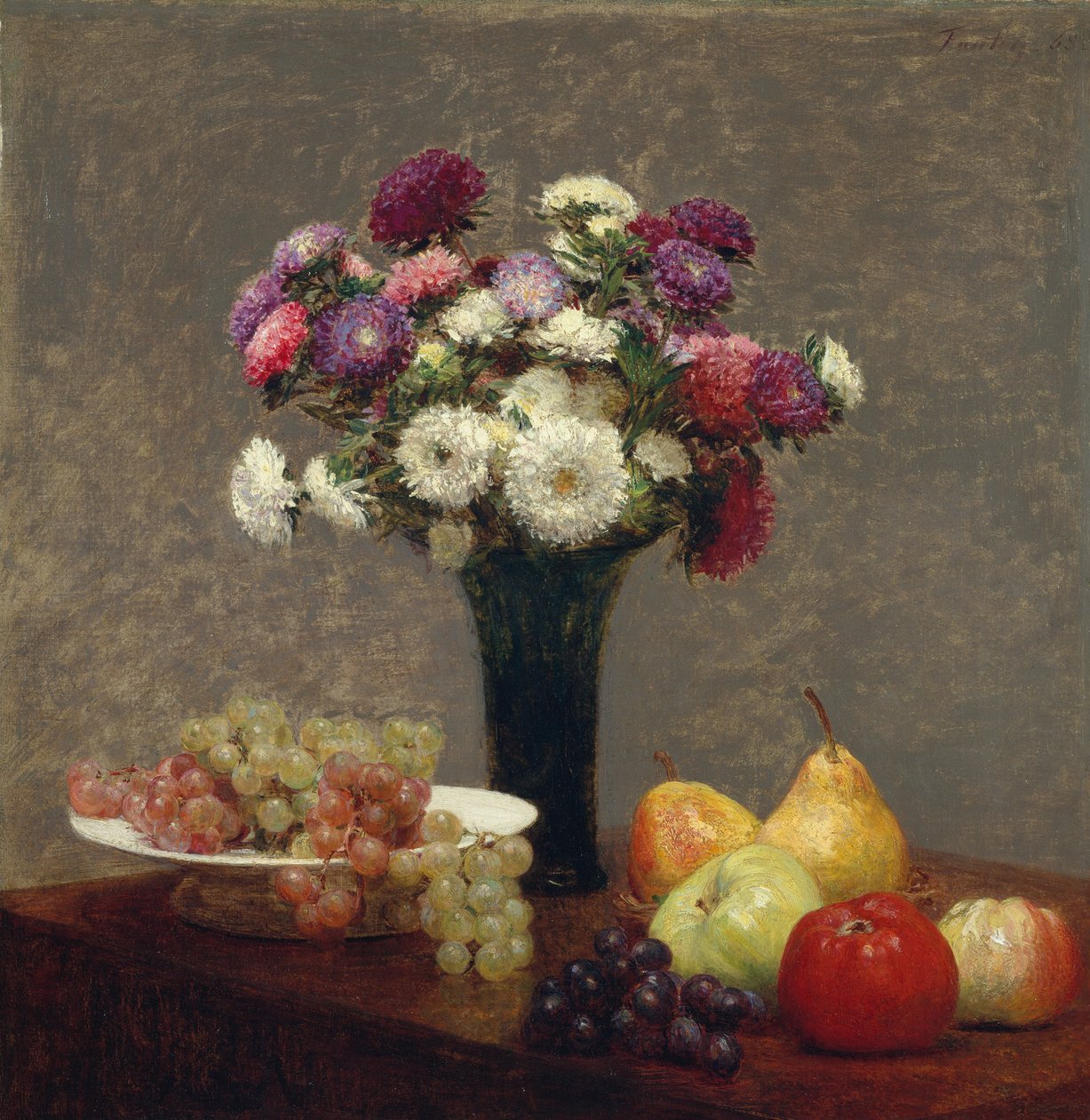أستر وفاكهة على طاولة ، 1868. بواسطة Ignace Henri Jean Fantin Latour