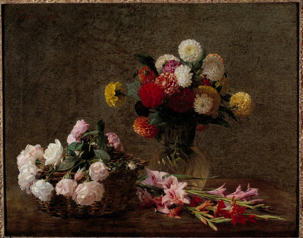 دالياس وورود في سلة رسم هنري فانتين لاتور (فانتين لاتور بواسطة Ignace Henri Jean Fantin Latour