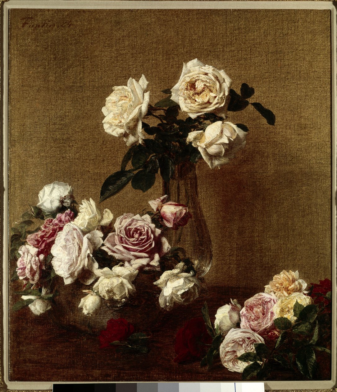 Les roses Painting by Henri Fantin Latour (Fantin-Latour) (1836-1904) 19th century Private Collection. بواسطة Ignace Henri Jean Fantin Latour