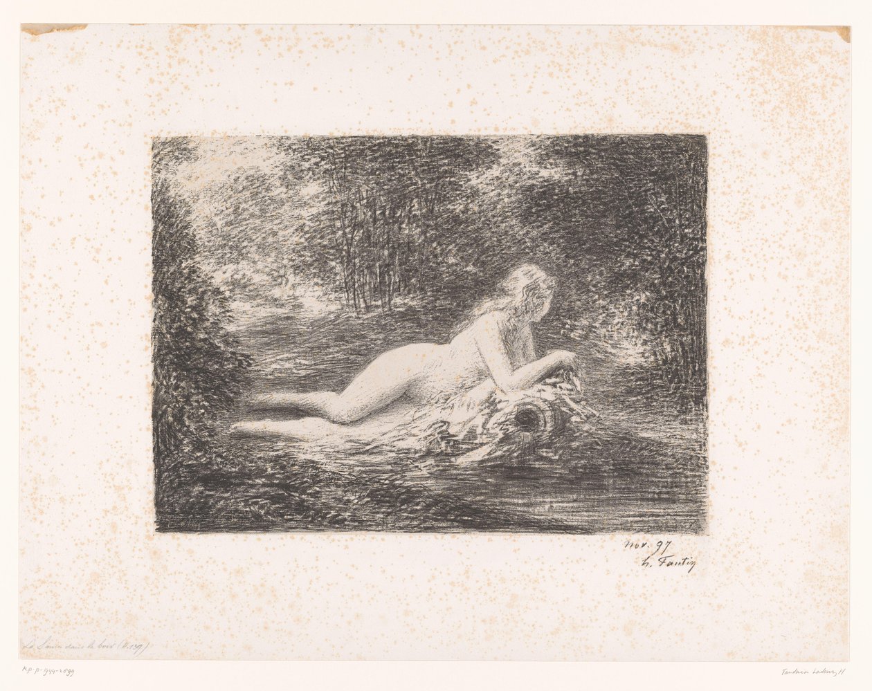 حورية مع جرة بالقرب من مجرى غابة La source dans les bois (العنوان على الكائن) بواسطة Ignace Henri Jean Fantin Latour