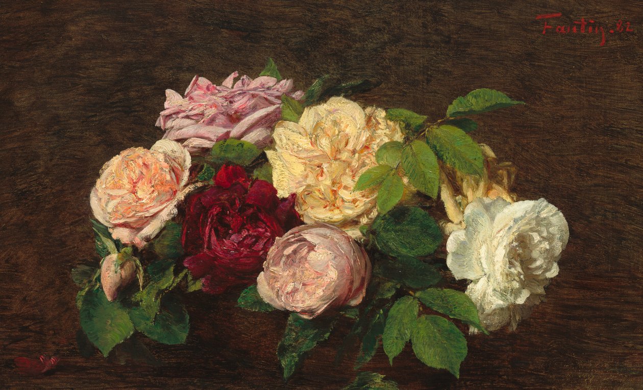 Roses de Nice على منضدة بواسطة Ignace Henri Jean Fantin Latour