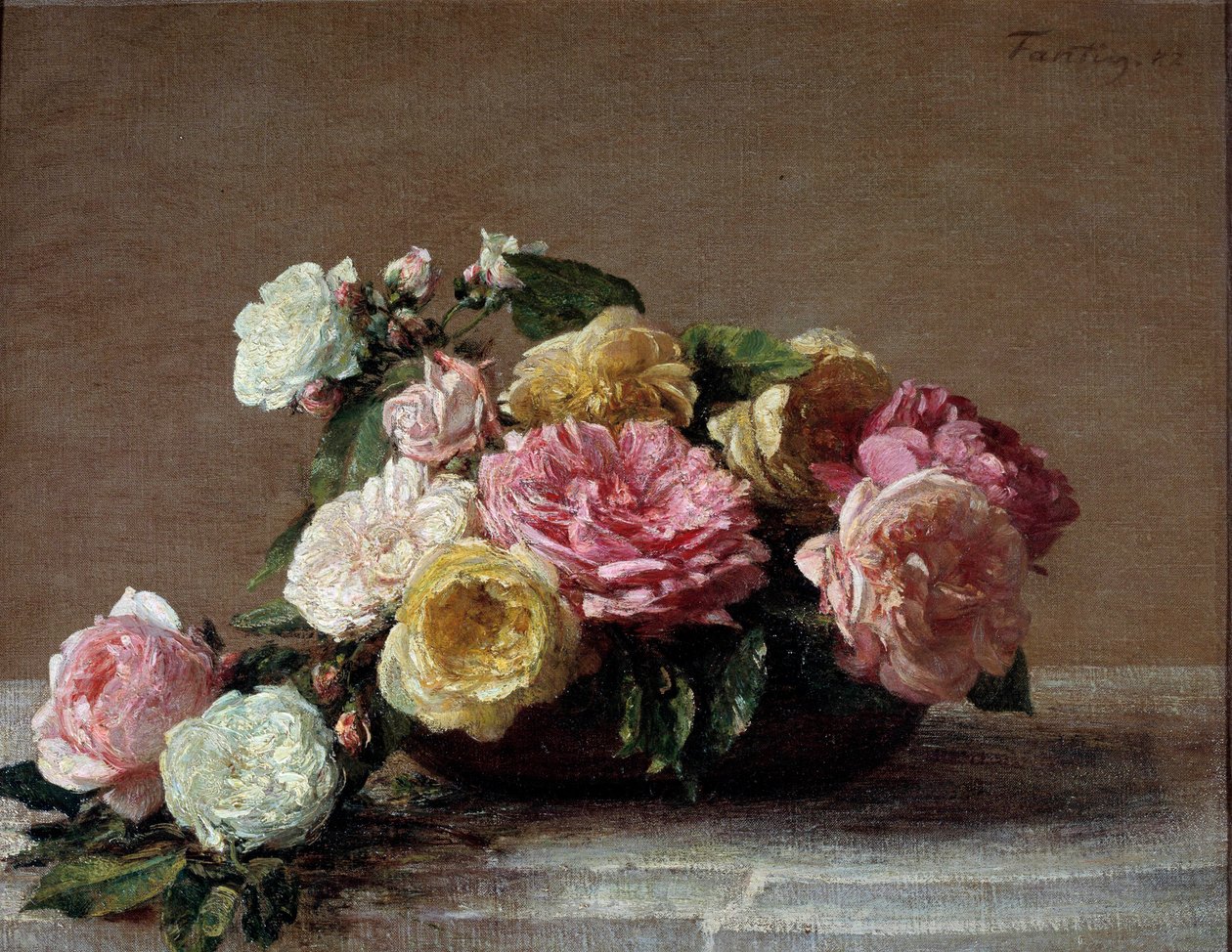الورود في فنجان رسم هنري فانتين لاتور (فانتين لاتور بواسطة Ignace Henri Jean Fantin Latour