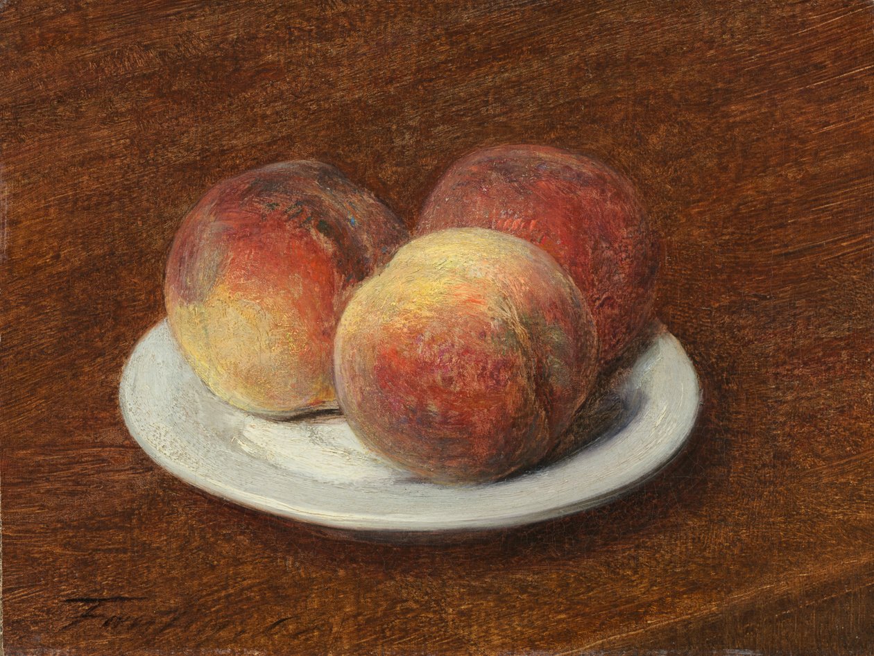 ثلاث حبات خوخ على طبق بواسطة Ignace Henri Jean Fantin Latour