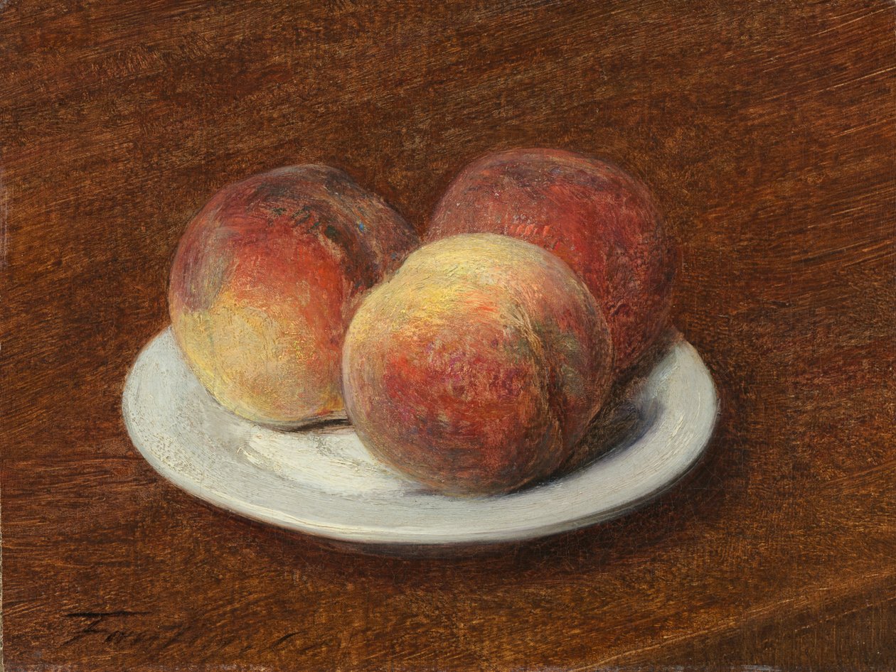 ثلاث حبات خوخ على طبق بواسطة Ignace Henri Jean Fantin Latour