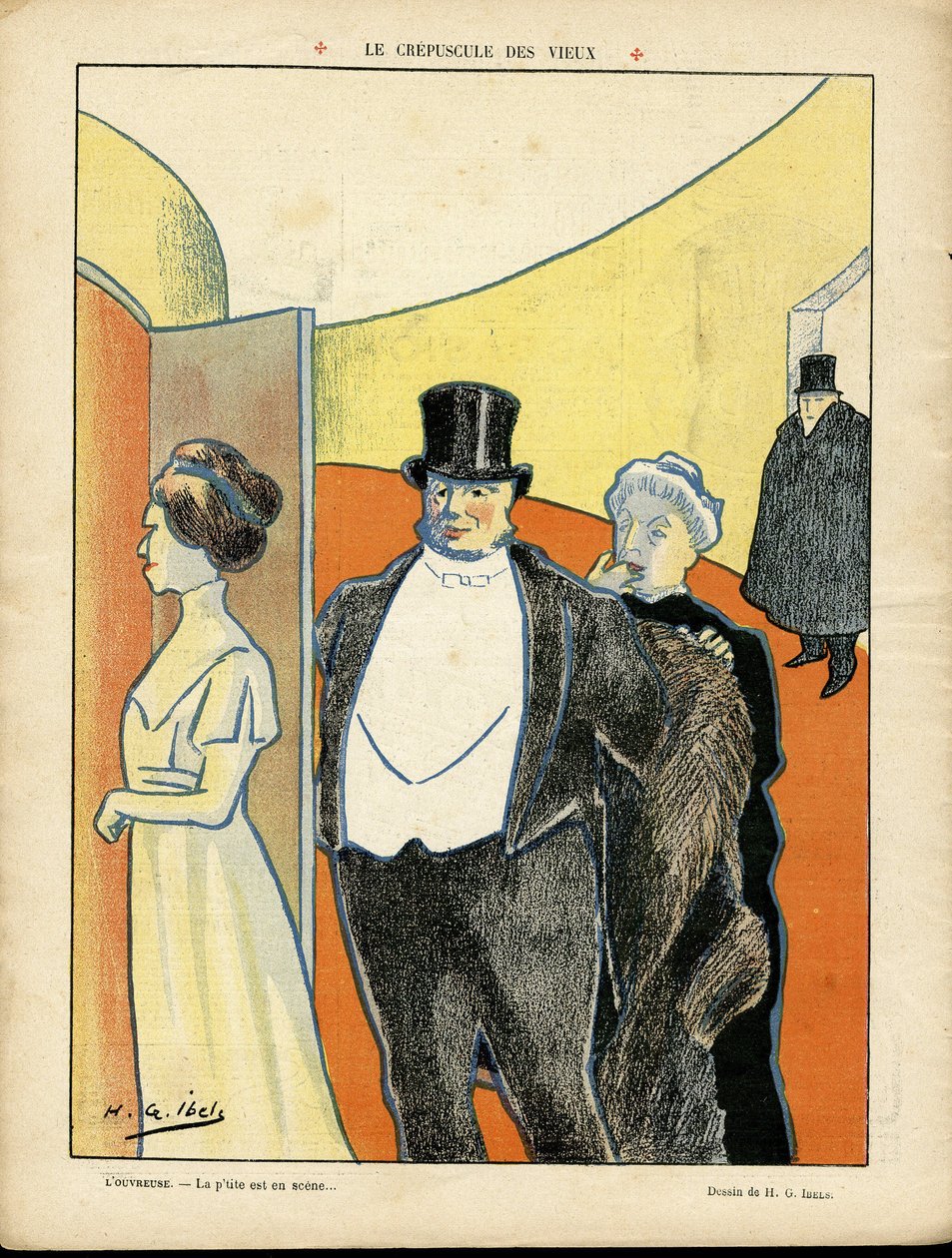 رسم إيضاحي لـ H.G. Ibels (1867-1936) في Le Rire ، 27/02/09 - شفق القديم - المسرح ، العصر الثالث ، حياة الأغنياء - المتفرجون بواسطة هنري غابرييل ابلز