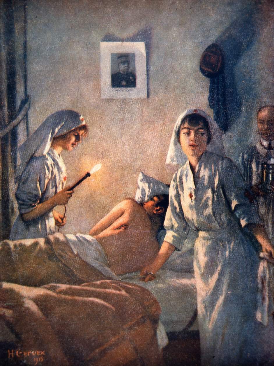 French nurses tend wounded soldiers بواسطة هنري جيرفيكس