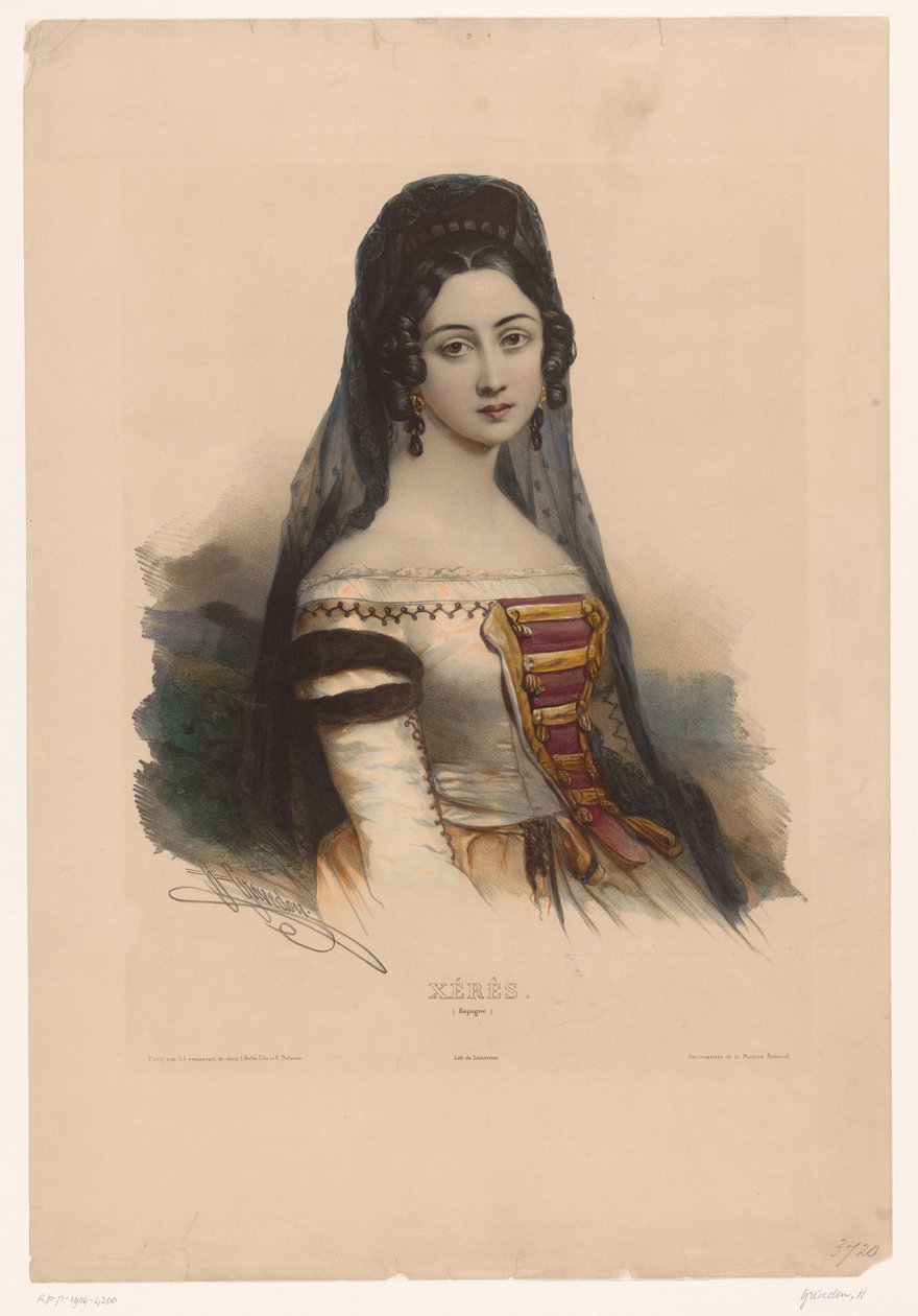 امرأة في اللباس الاسباني Xérès (Espagne) (العنوان على الكائن) المرأة في الأزياء التقليدية (عنوان السلسلة) بواسطة هنري جريفدون