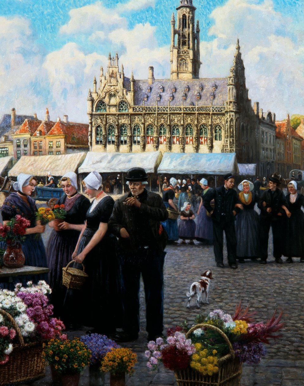 The flower market in Middelburg (oil on canvas) بواسطة هنري هوبين