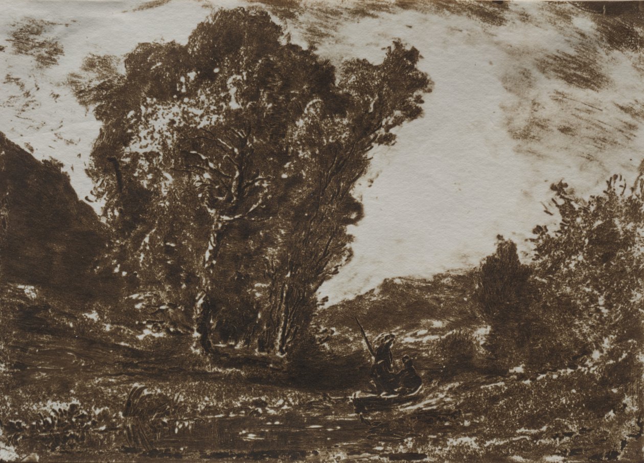 اثنان من القوارب في الأهوار بالقرب من مجموعة الأشجار ، ج. 1857. بواسطة هنري جوزيف كونستانت Dutilleux