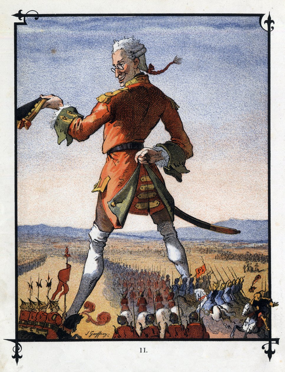 Lemuel Gulliver يقود جيش Lilliputians. رسم توضيحي لـ "" رحلات جاليفر "" بقلم جوناثان سويفت (1667-1745) بواسطة هنري جول جان جوفروي