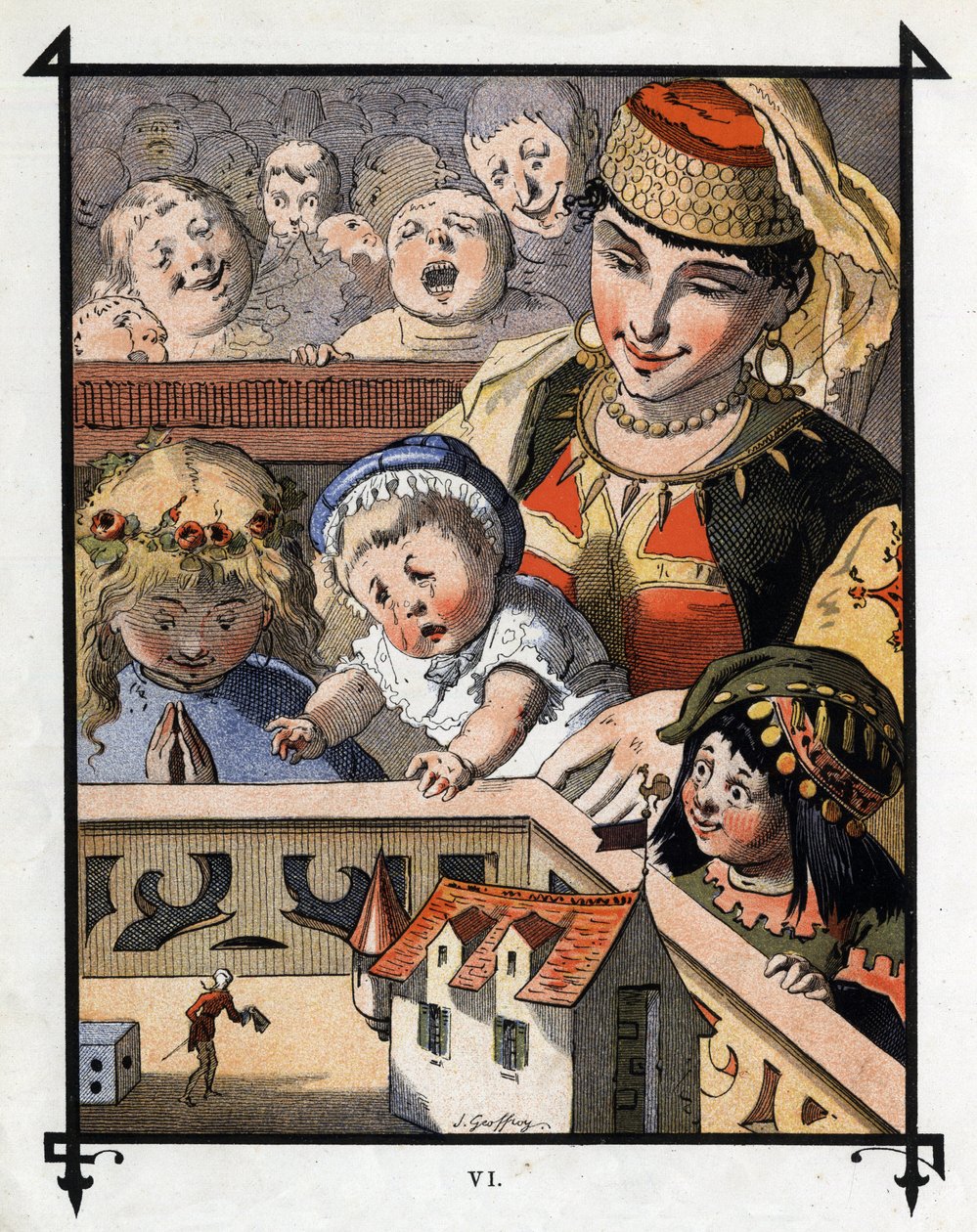 يعتبر Lemuel Gulliver في أرض عمالقة Brobdingnag من الأشياء المثيرة للاهتمام للأطفال. رسم توضيحي لـ "" رحلات جاليفر "" بقلم جوناثان سويفت (1667-1745) بواسطة هنري جول جان جوفروي