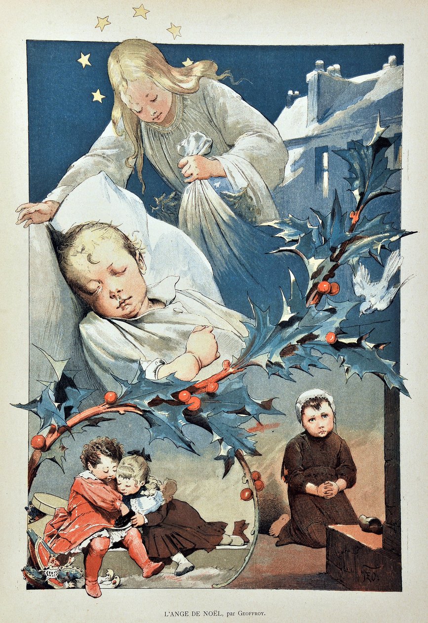 ملاك عيد الميلاد. رسم توضيحي لجين جيوفروي (1853-1924) نقش عام 1887 في "" مجلة Paris-Illustrous الأسبوعية "". بواسطة هنري جول جان جوفروي
