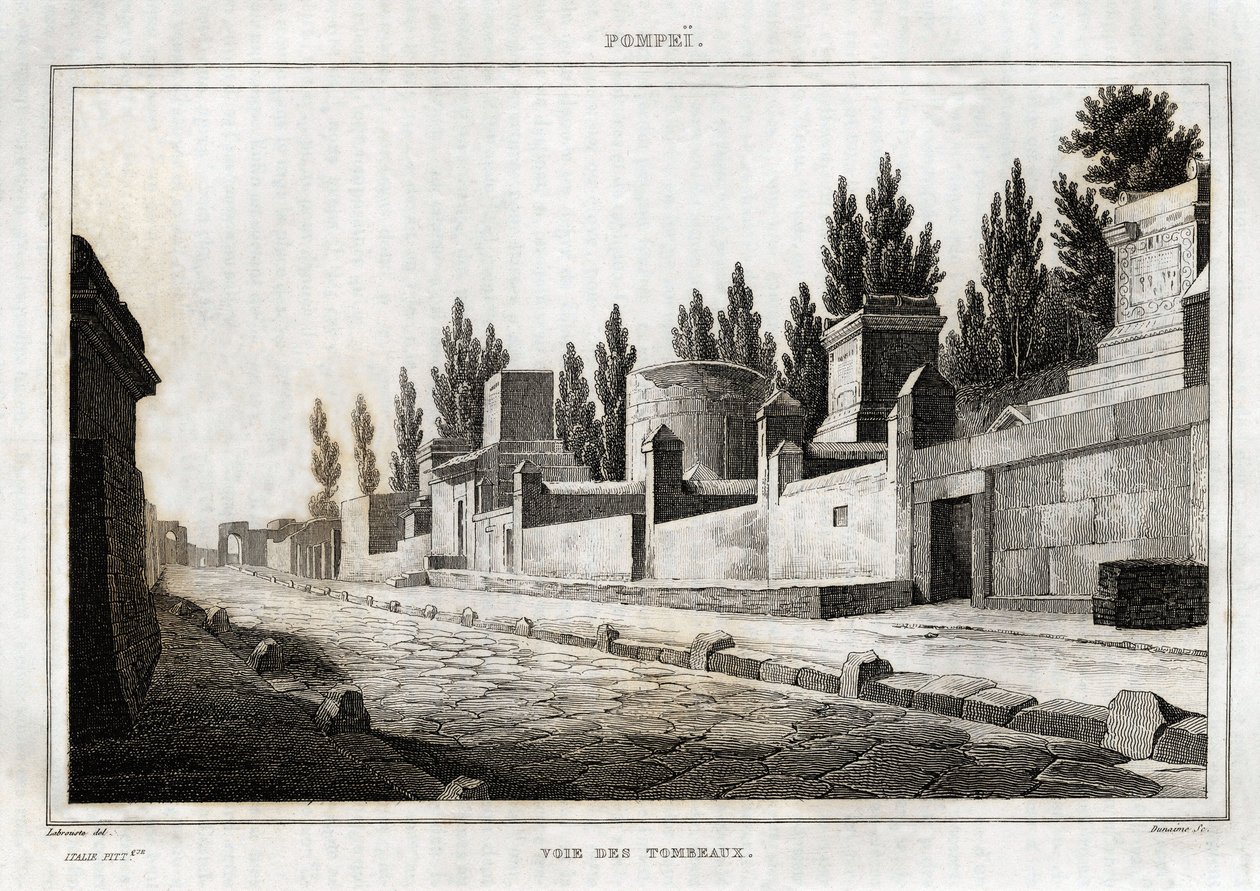 La route des tombeaux ، a Pompei ، نقش من Labrouste ، في "Italy picturesque" ، محرر Amable Coste ، باريس بواسطة هنري لوبروست