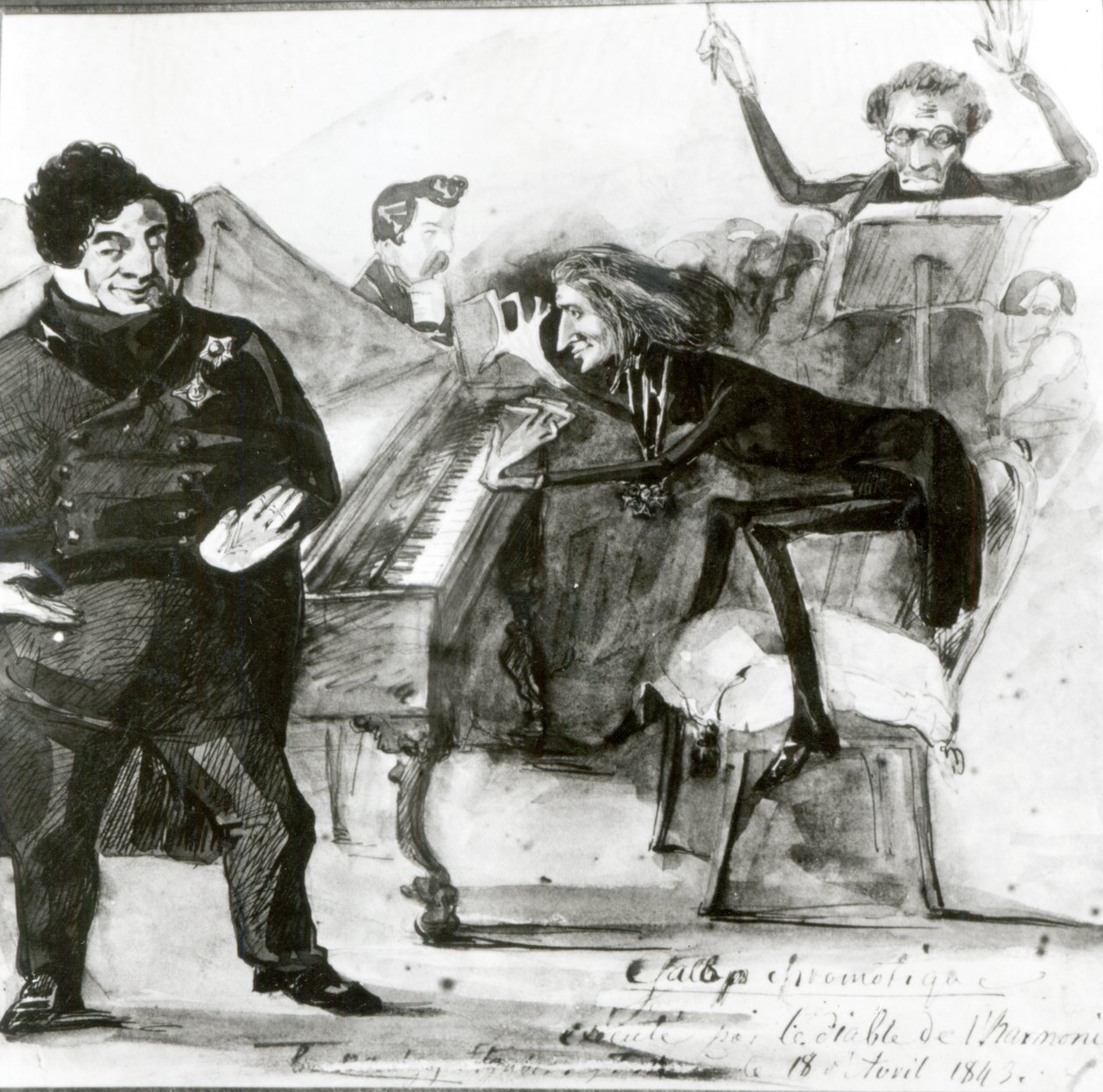 Galop Chromatique Caricature of Luigi Lablache و Franz Liszt (1811-1886) في البيانو وفرانسوا هابنك بواسطة هنري ليمان