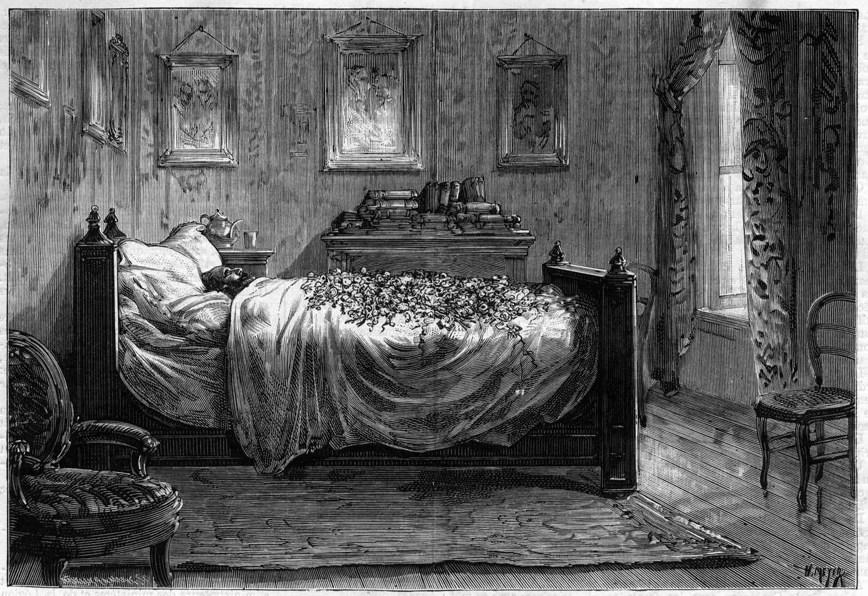 وفاة ليون غامبيتا (1838-1882) سياسي فرنسي - غرفة الموتى - في "The Illustrous Journal" عام 1883 - رسم هنري ماير (1844-1899) بواسطة هنري ماير