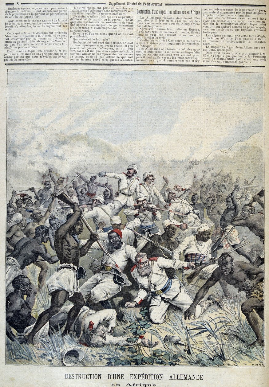 تدمير بعثة استكشافية ألمانية إلى إفريقيا - في "" Le Petity Journal "" بتاريخ 3/10/1891 بواسطة هنري ماير