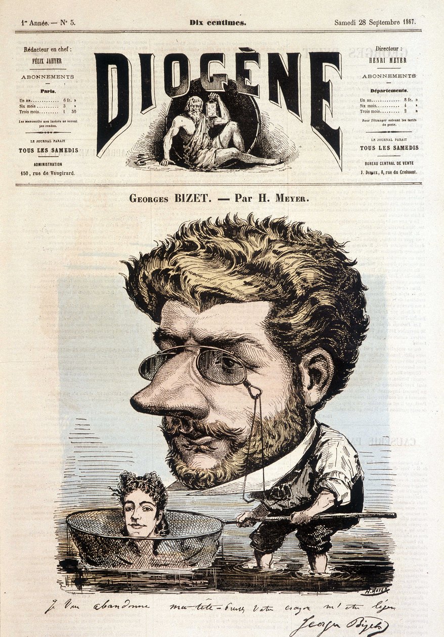 صورة لجورج بيزيه بواسطة ماير - في "" ديوجين "، 28/09/1867. بواسطة هنري ماير