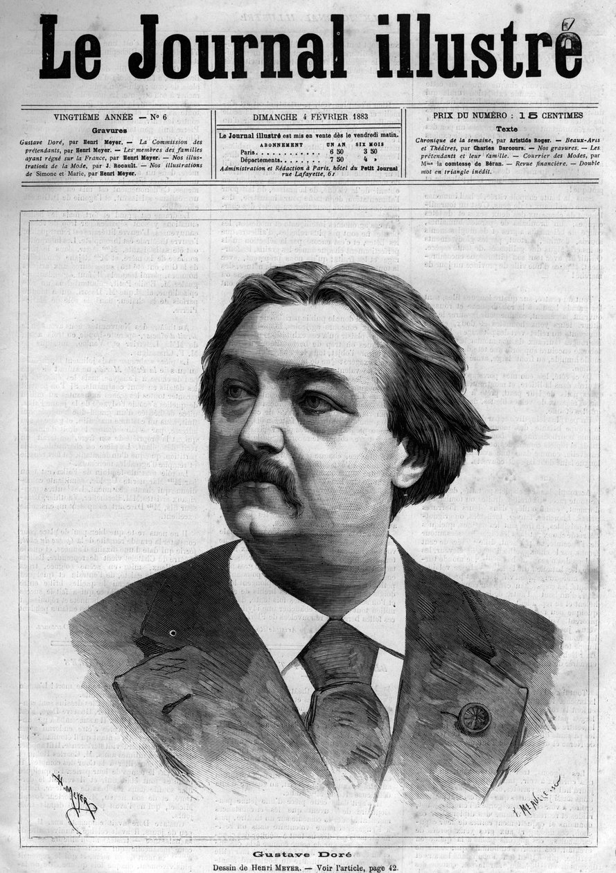 صورة لجوستاف دوري (1832-1883) ، رسام ورسام كاريكاتير فرنسي - صفحة غلاف "المجلة المصورة" لعام 1883 - رسم هنري ماير (1844-1899) بواسطة هنري ماير