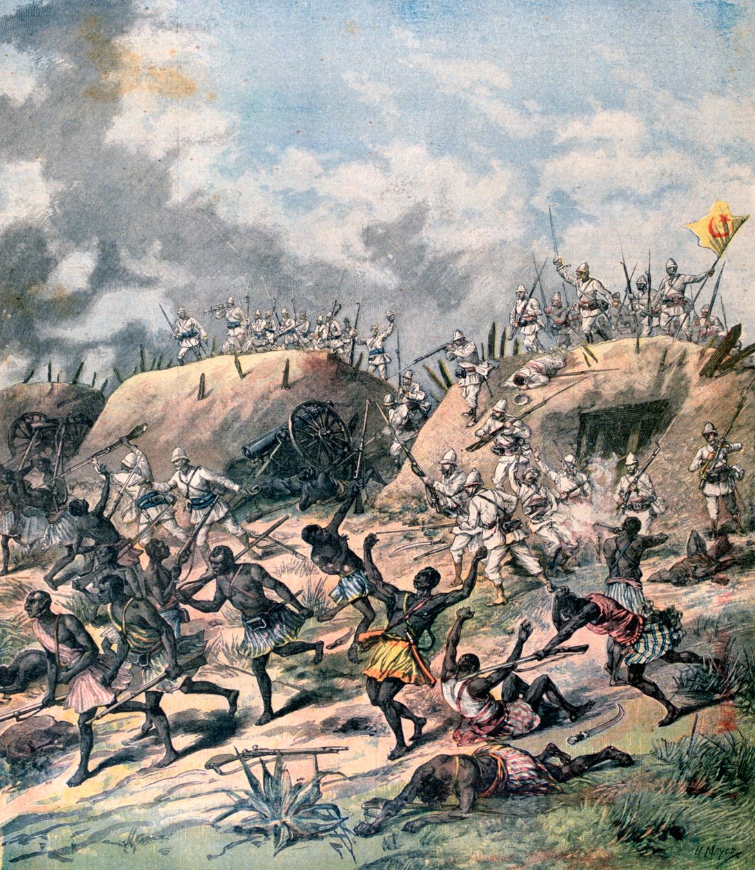 الهجوم الفرنسي على قانا ، داهومي ، أفريقيا ، 1892 بواسطة هنري ماير