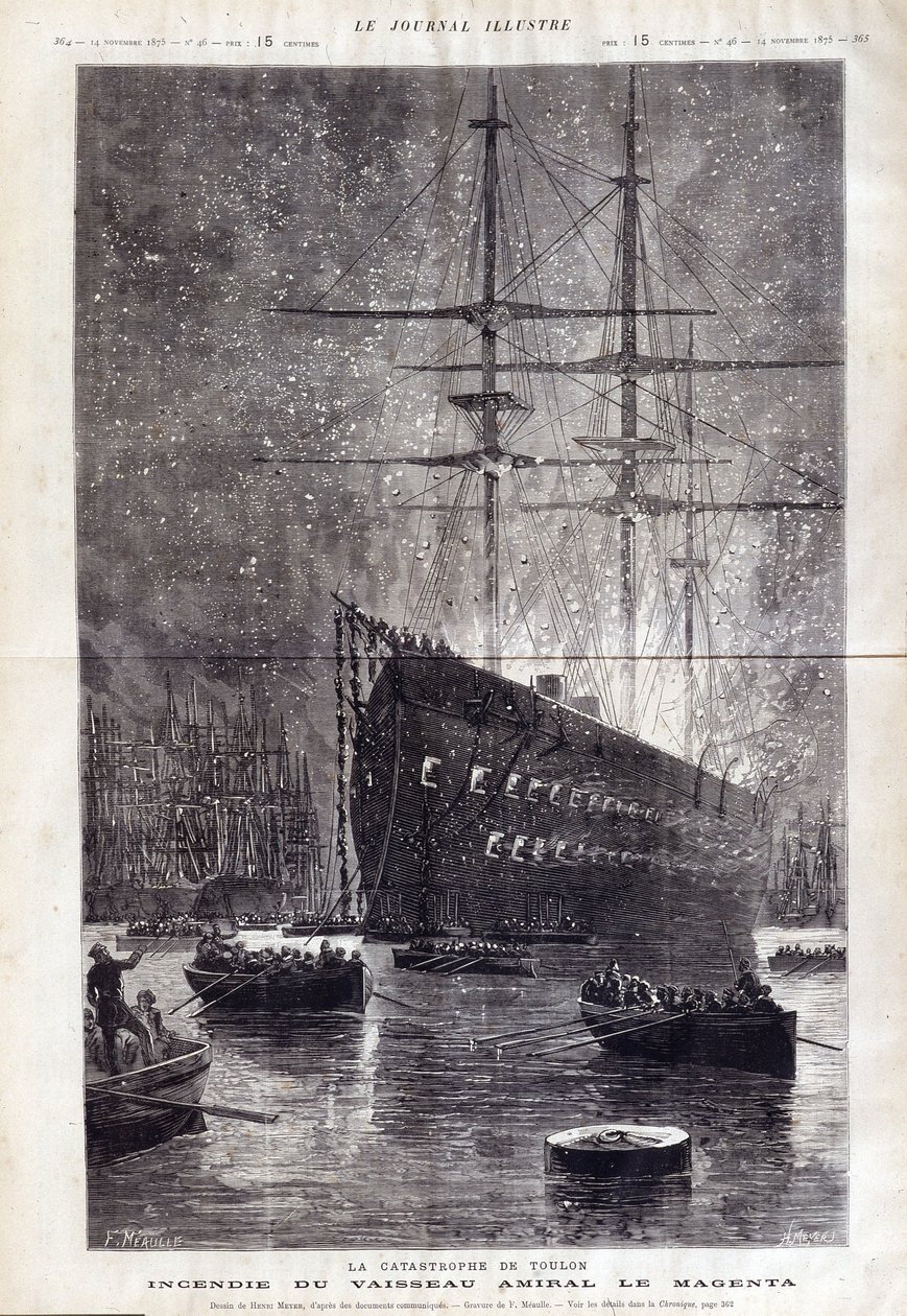 كارثة تولون: حريق الرائد "" Le Magenta "- في" "Le Journal Illustrousse" "1875 بواسطة هنري ماير