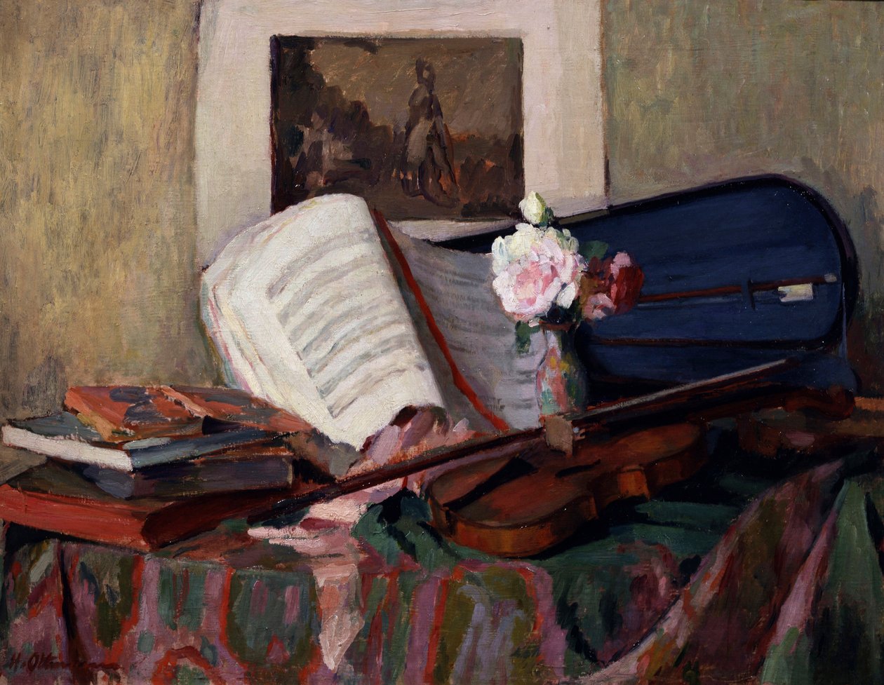 حياة صامتة مع كمان. لوحة رسمها هنري أوتمان (1877-1927) مجموعة خاصة. بواسطة هنري عثمان