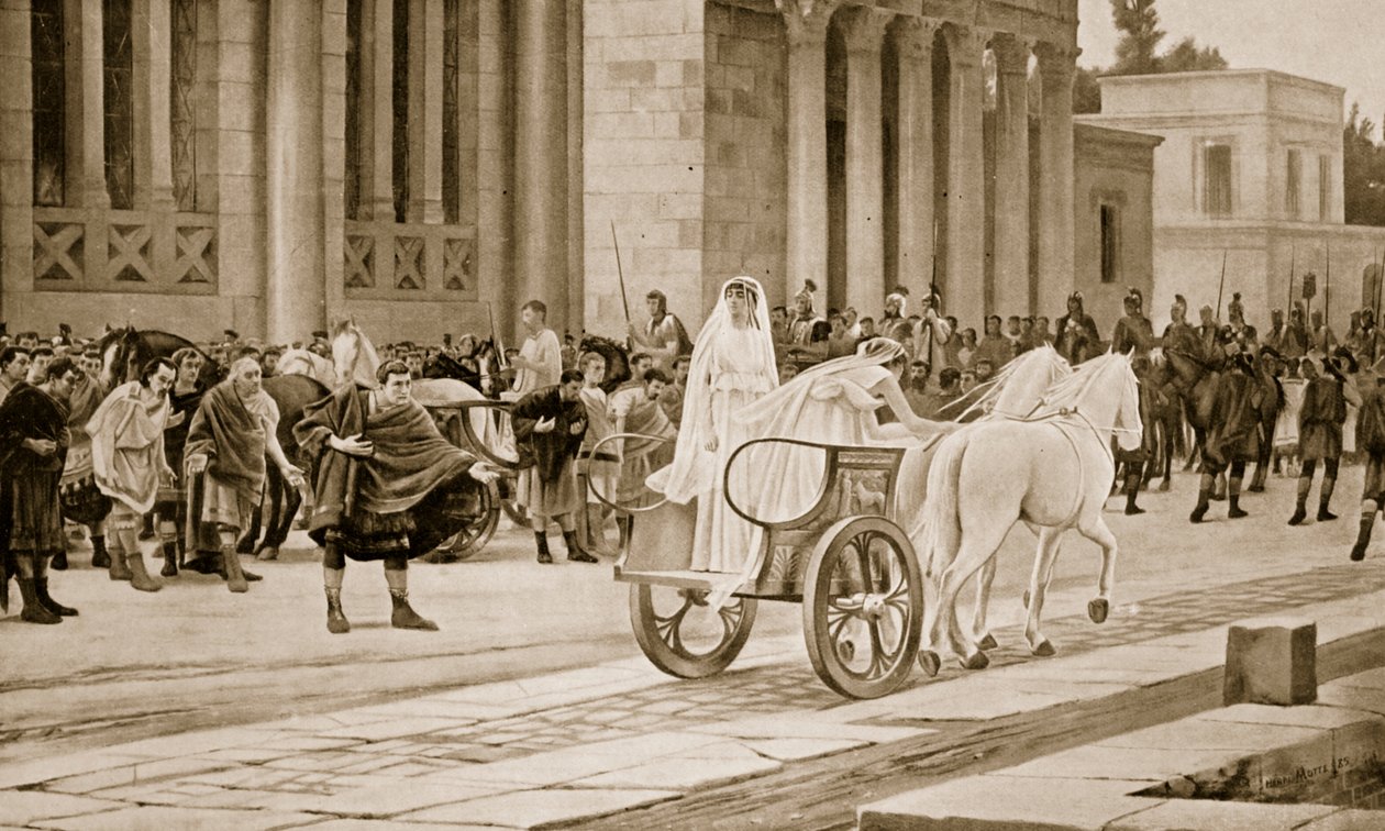 وفاة فيستالز ، رسم توضيحي من "تاريخ الأمم لهتشينسون" ، 1915 بواسطة هنري بول موت