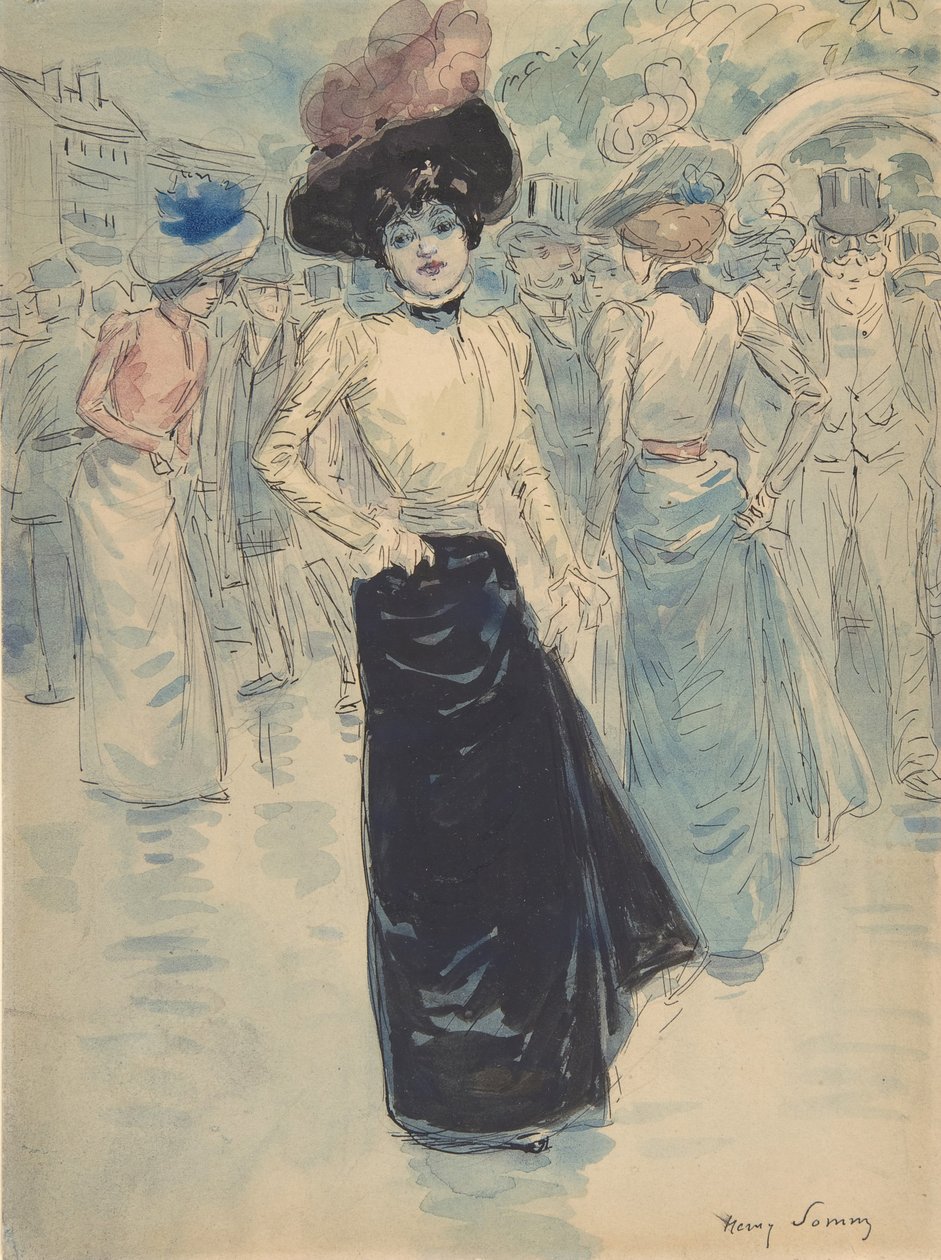 في Parisienne لدينا شارع مزدحم ، كاليفورنيا. 1880-1907. بواسطة هنري سوم